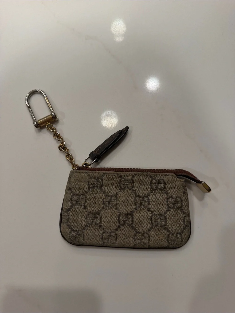 Gucci Beige GG Supreme Canvas Key & Card Holder with Chain